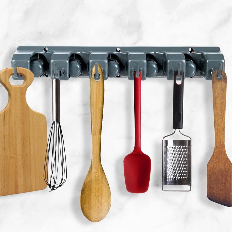 Costway Mop Broom Holder Garden Tool Rack Organizer 5 Positions w/6 - See details