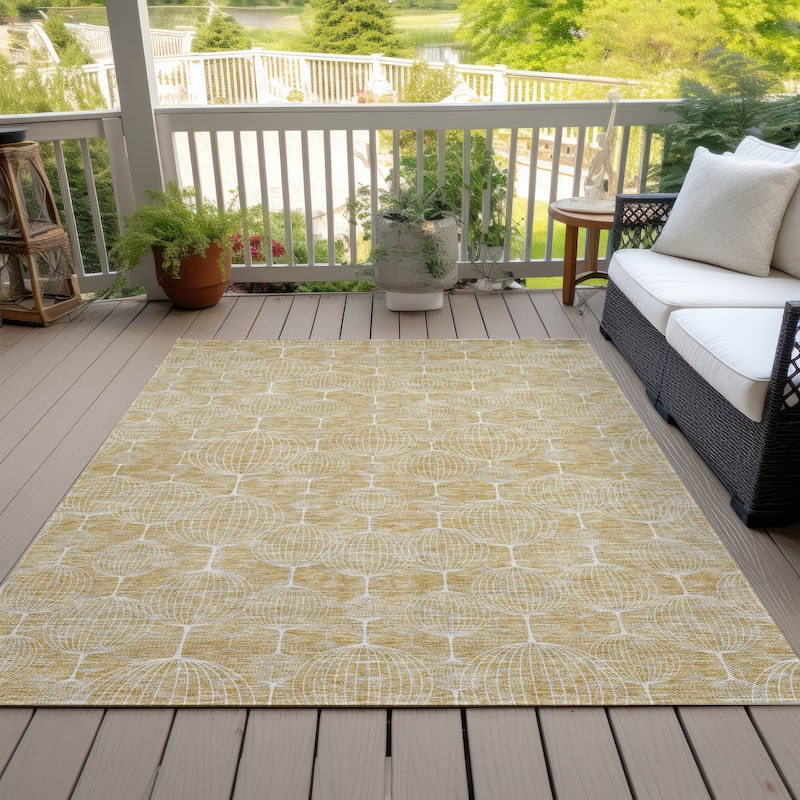 Machine Washable Indoor/ Outdoor Chantille Modern Decor Rug - Gold - 9' x 12'