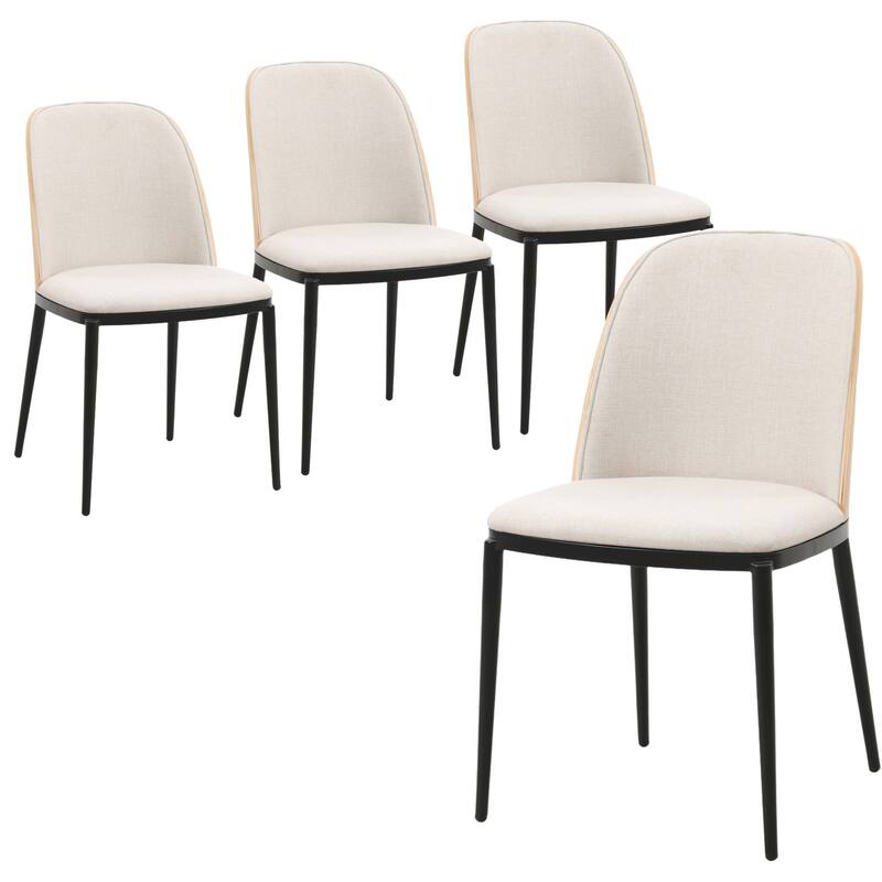 Dining Chair with Upholstered Seat Side Chair with MDF Wood Frame in Steel Set of 4 - Natural Wood/Beige