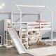 preview thumbnail 2 of 12, Loft Twin Bed White House Frame with Light, Shelves Slide Ladder
