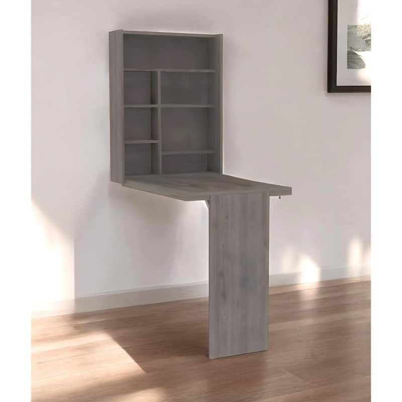 24" Wall-Mounted Writing Desk in Glossy Space-Saving Modern Workstation for Home Office or Bedroom - Light Grey