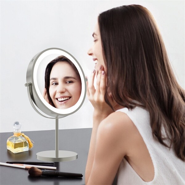 Bestcosty 1x 10x 360 Rotation Makeup Mirror w Lights 3 Color Lighting Dimmable Nickel