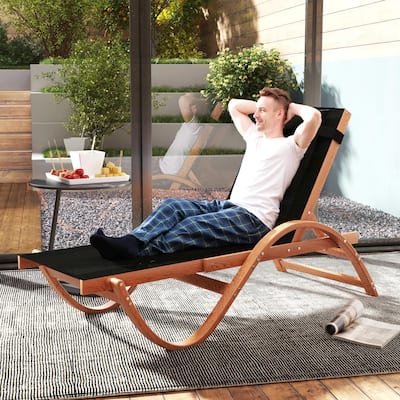Larch Wood Patio Lounge Chair with 4-Level Adjustable, Mesh Seat