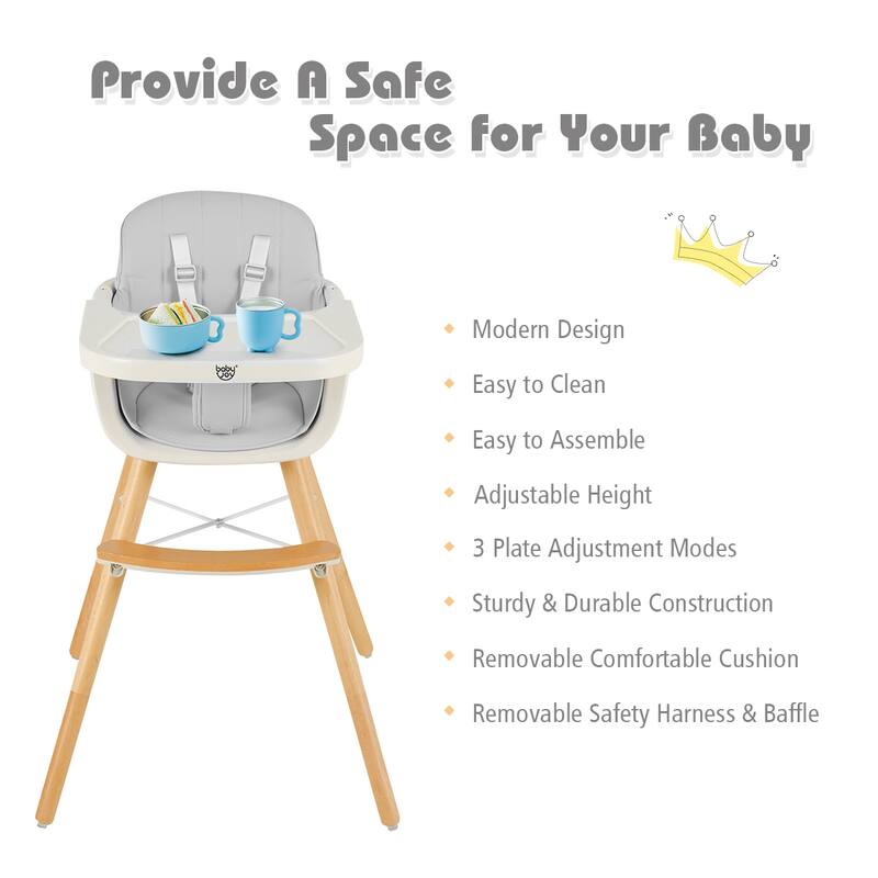 Babyjoy 3 in 1 Convertible Wooden High Chair Toddler Feeding Chair - 20.5" x 21.5" x 36"