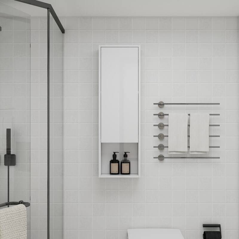 12" Bathroom Wall Cabinet, Soft Close Doors, Float Mounting Design,Glossy White - Glossy White
