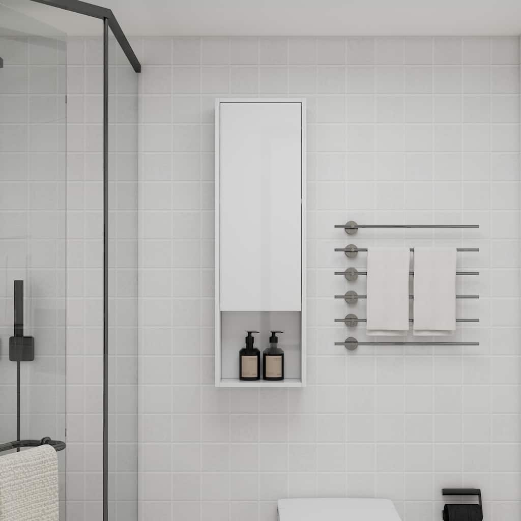 12" Bathroom Wall Cabinet, Soft Close Doors, Float Mounting Design,Glossy White