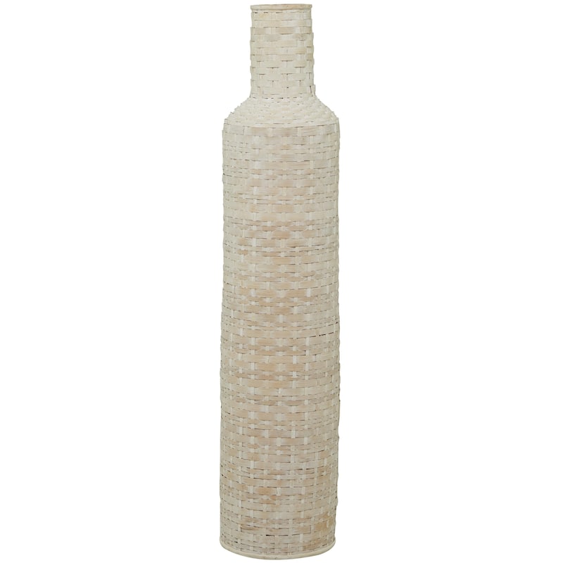 Bamboo Wood Tall Woven Floor Decorative Vase - White - Roche River Decor
