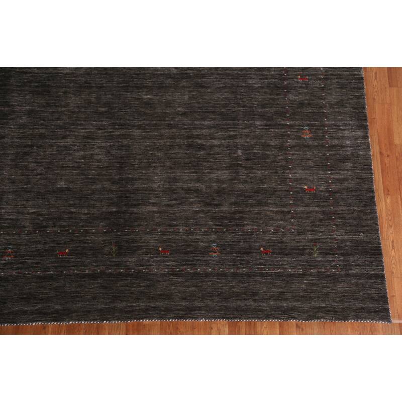 Hand Knotted Oriental 100% Wool Carpet Tribal Animal Pictorial Greys & Charcoal Gabbeh Area Rug - 11' 3'' X 8' 11''