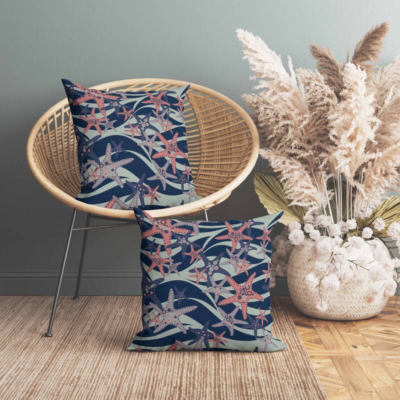 Starfish Sway Faux Suede Reversible Throw Pillow Green and Blue
