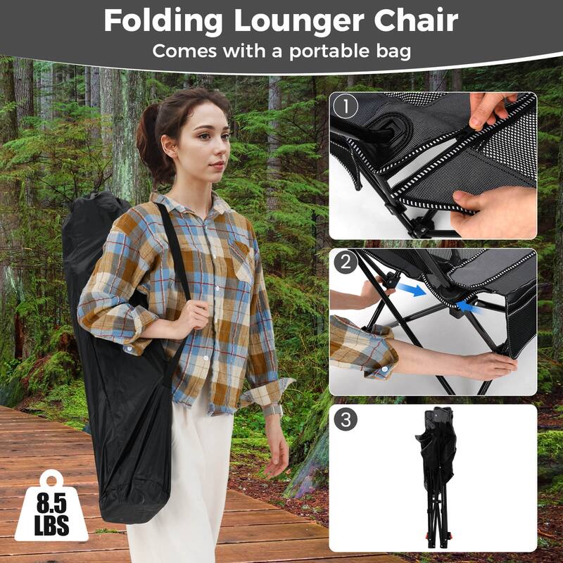 Goplus Camping Lounge Chair with Detachable Footrest & 4-Position - See Details