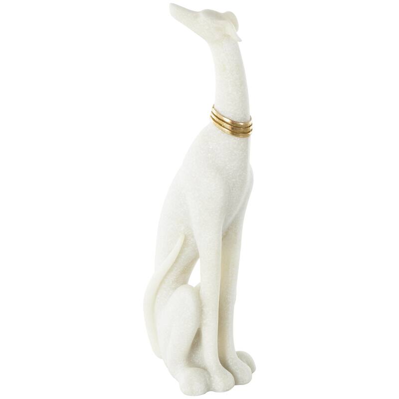 Polystone Dog Sitting Decorative Sculpture with Gold Collar - Cream - Roche River Decor - Cream