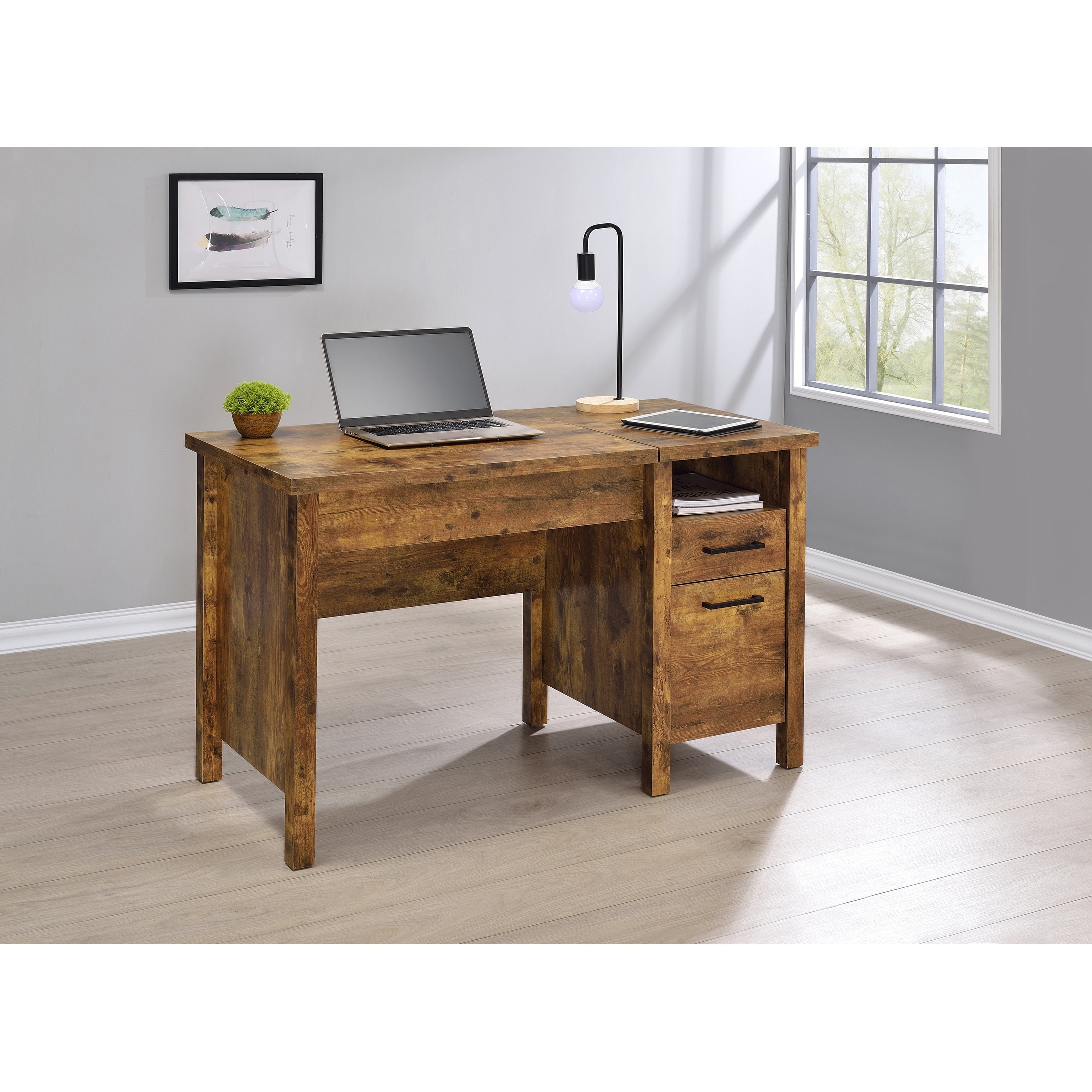 Delwin Antique Nutmeg Lift Top Office Desk With File Cabinet Overstock 32247784