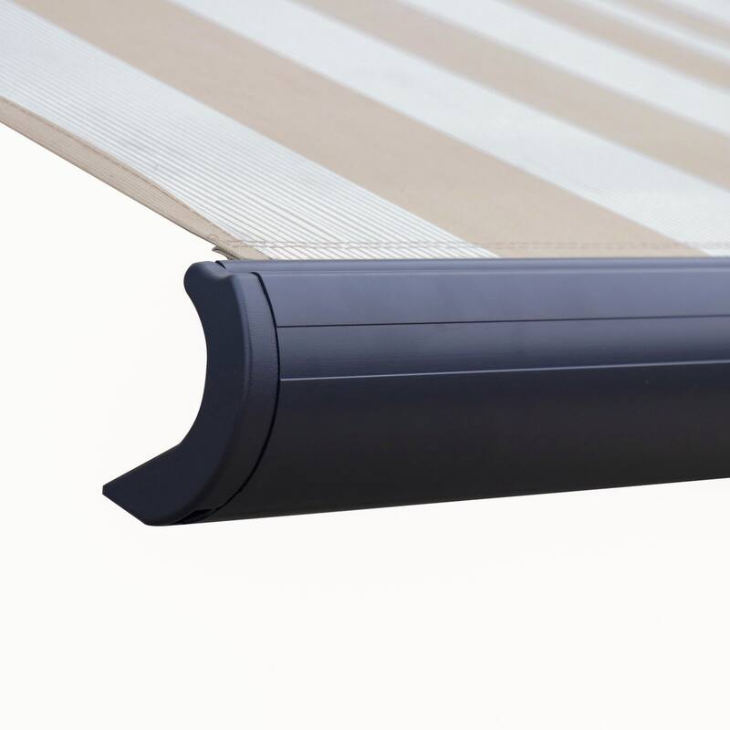 Italian Full Cassette Motorized Patio Awning with App and Remote Control - Beige/Bianco Striped - 16 x 10 Feet