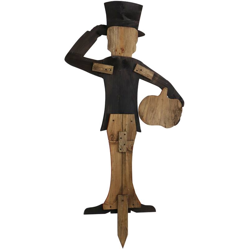 Haunted Hill Farm 46-In. Skeleton Holding a Carved Pumpkin Wood Yard Stake for Halloween Decoration