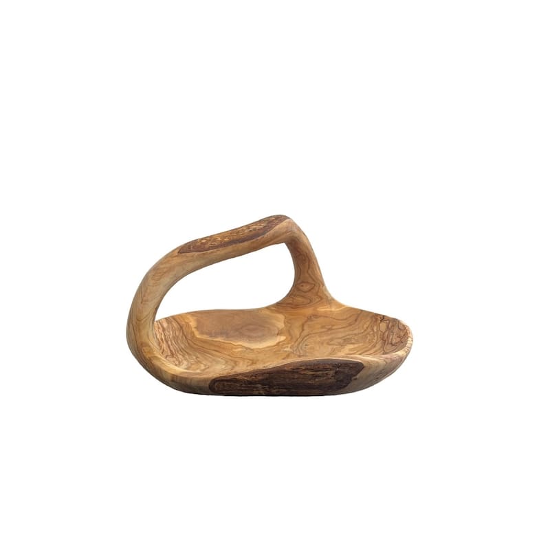 Oval Bowl w/handle olive wood 9.5"l x 6.25"w - natural