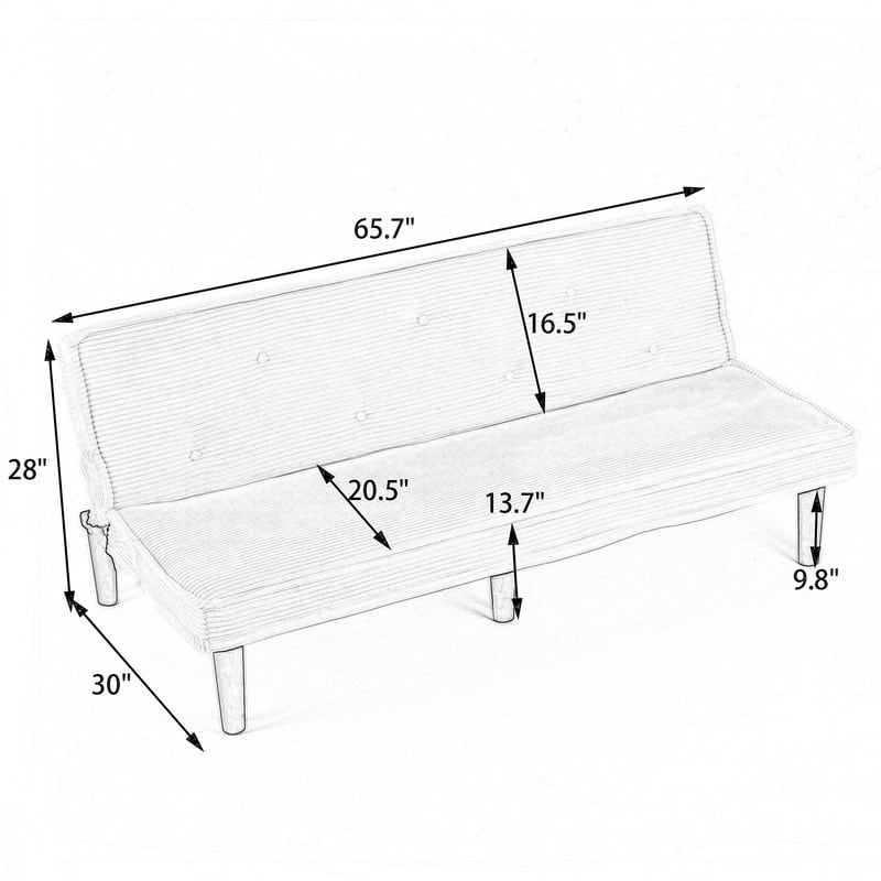 65.7" Corduroy Armless Upholstered Sofa Bed