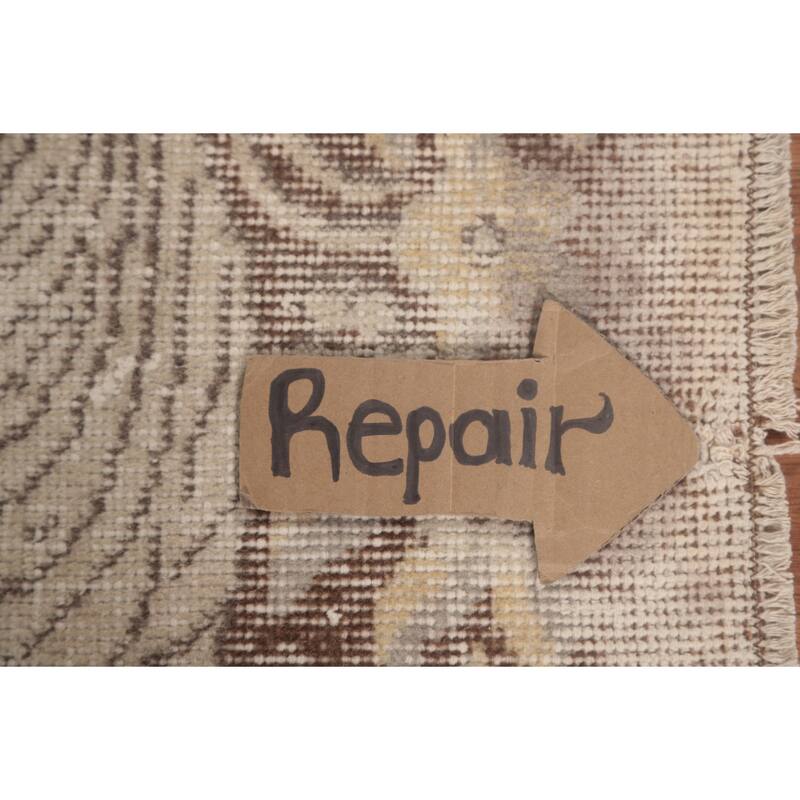 Anatolian Turkish Vintage Rug Handmade Distressed Beige Wool Carpet - 6'1" x 9'7"