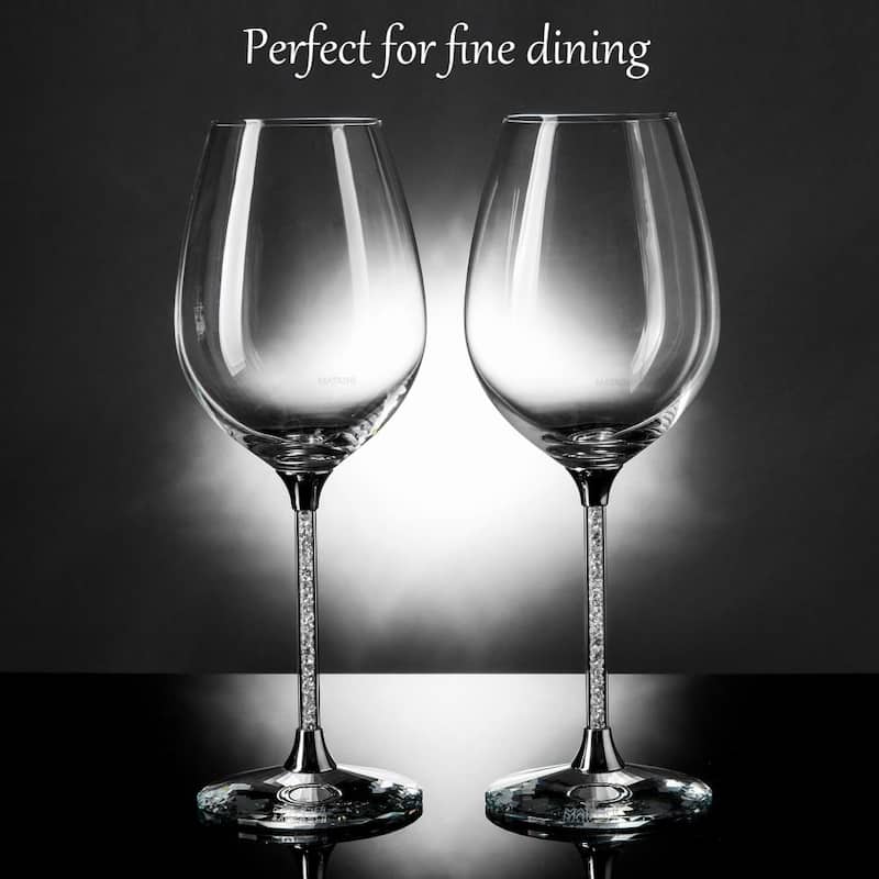 Matashi Crystal Wine Glasses Set 18.5 oz- Lead-Free Crystal Sparkling Wine Wedding Glasses, Elegant Crystal Filled Glassware