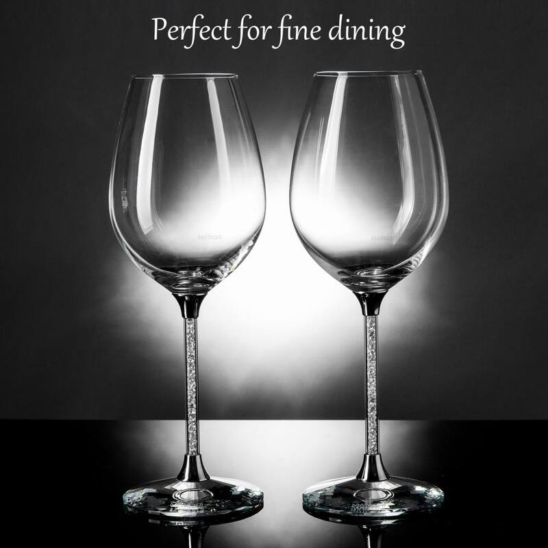 Matashi Crystal Wine Glasses Set of 2, 18.5 oz - Lead-Free Clear Crystal Filled Glassware - Wedding & Celebration Drinkware