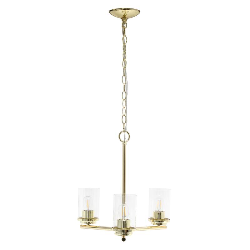 Gold 3-Light Pendant Chandelier - Metal & Clear Glass Hanging Light Fixture - 15" Modern Design - 5.25
