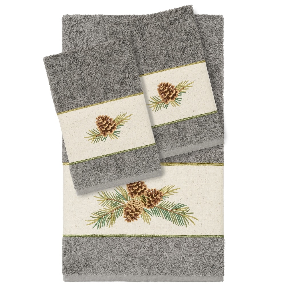 Authentic Hotel and Spa 100% Turkish Cotton Pierre 3PC Embellished Towel Set