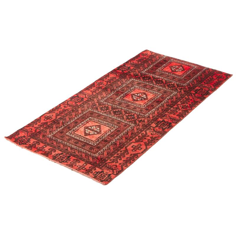 ECARPETGALLERY Hand-knotted Baluch Red Wool Rug - 3'1 x 6'2