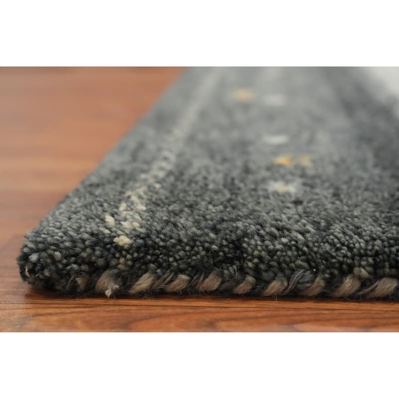 Hand Knotted Oriental 100% Wool Carpet Tribal Geometric Greys & Charcoal Gabbeh Area Rug - 7' 6'' X 5' 5''