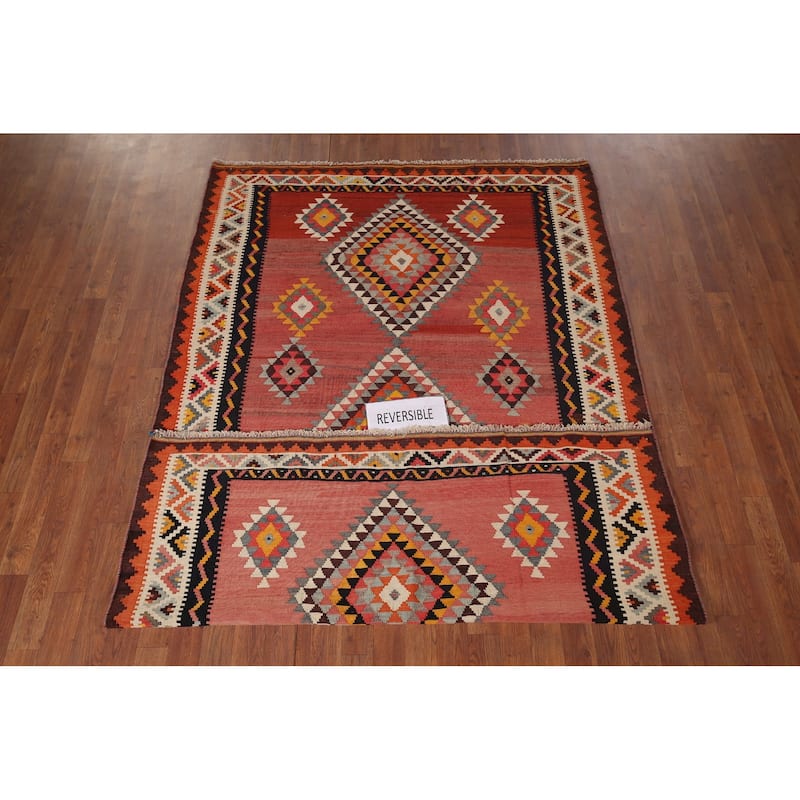 Tribal Kilim Qashqai Persian Vintage Rug Flatweave Wool Carpet - 5'2"x 8'2"
