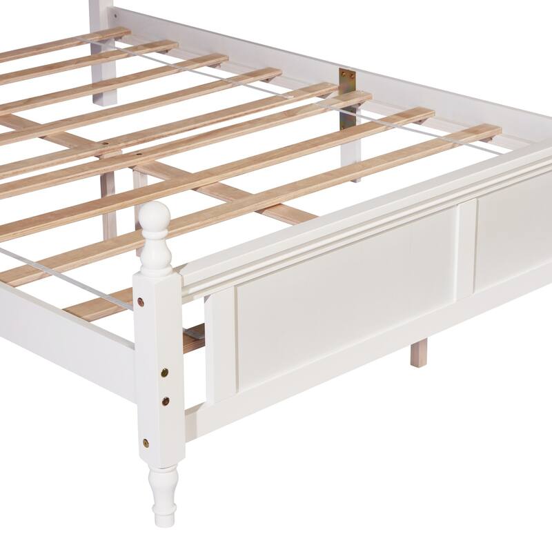 Solid Wood Queen Size Platform Bed Frame with Upholstered Headboard
