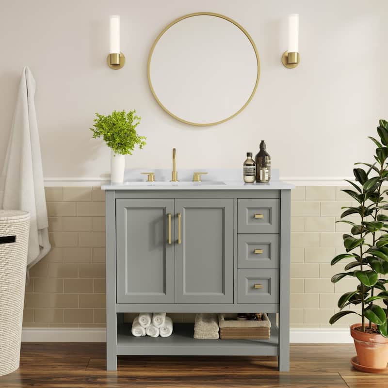 Bathroom Vanity with Sink, Open Storage, and Storage Drawers