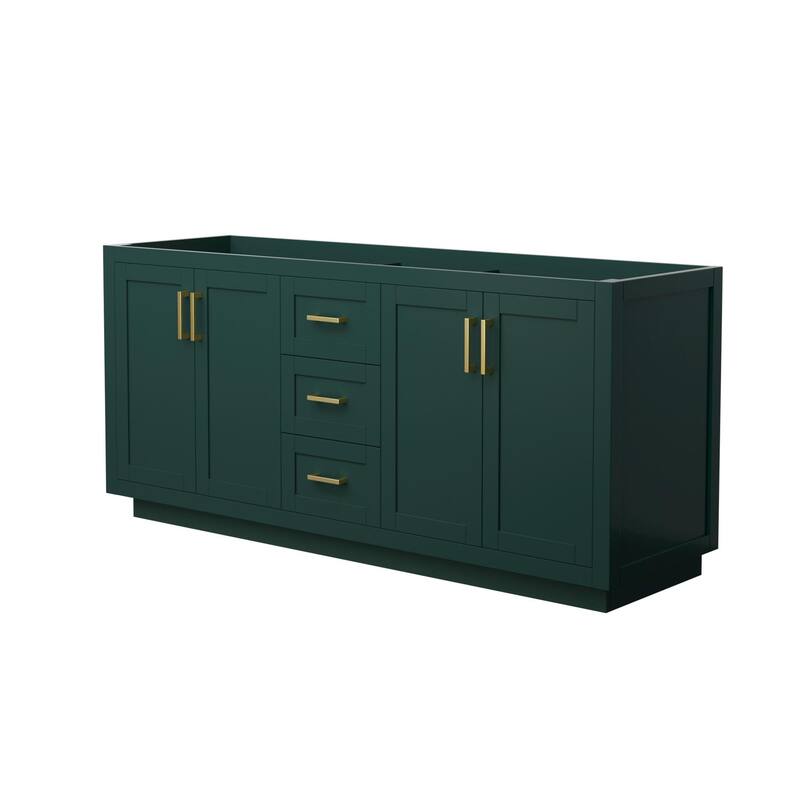 Wyndham Collection Miranda 71" Double Free Standing Vanity Cabinet - Green / Brushed Gold Hardware