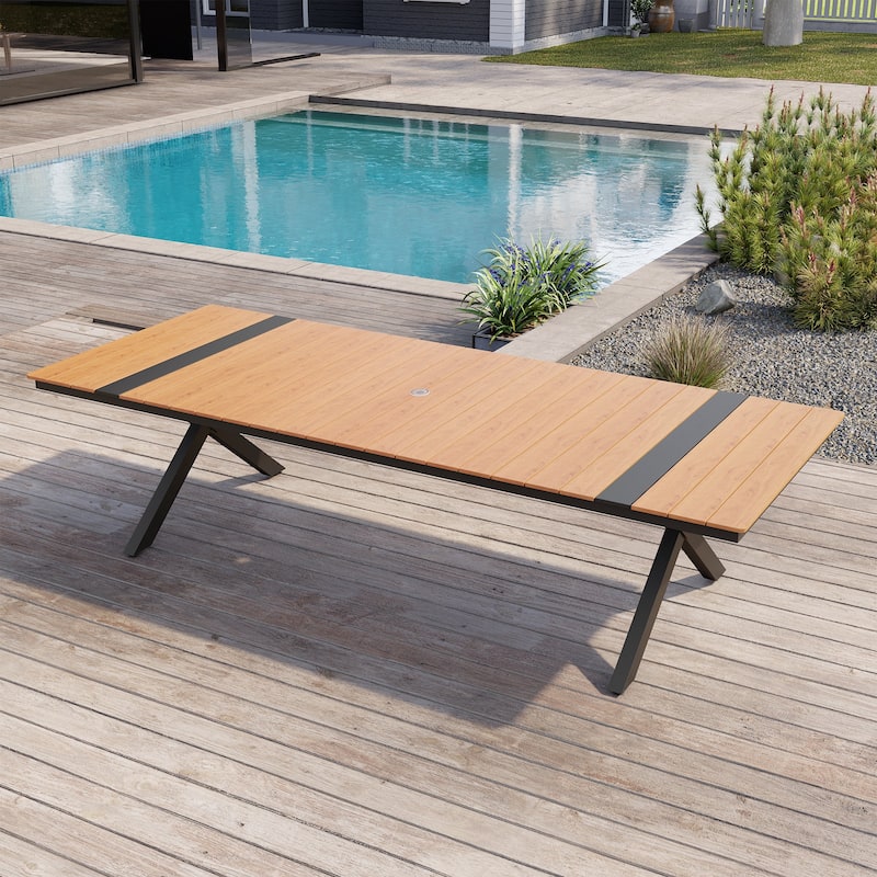 Outdoor Aluminum Dining Table Rectangular Table with Umbrella Hole