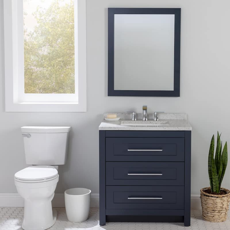 Spring Mill Cabinets Bainbridge 30.5" Blue Bathroom Vanity With 3 Drawers and Silver Ash Sink Top