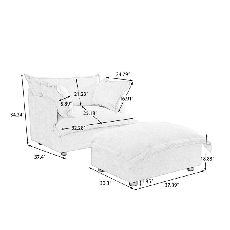 Modern Cloud Chaise Longue Accent Chair with Ottoman set