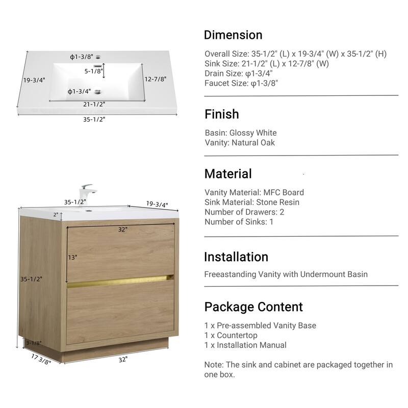 Freestanding Bathroom Vanity with White Stone Resin Top