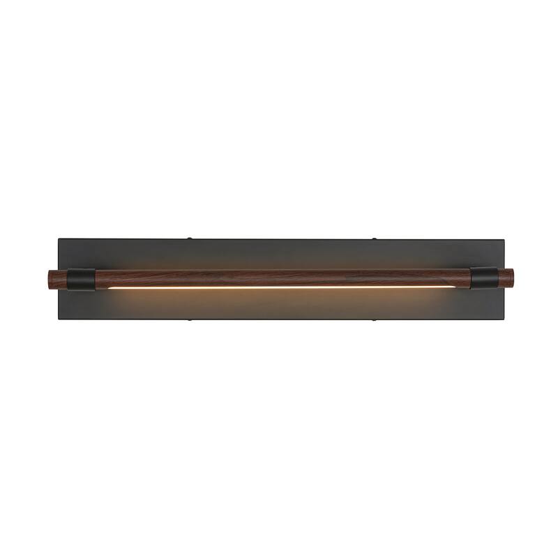 23.6" W Modern Rotatable Linear LED Dimmable Wall Sconce in Matte Black and Wood Grain Finish for Hallway or Bathroom