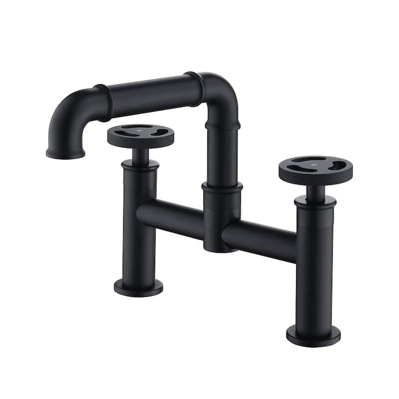 Double Handle Widespread Bathroom Faucet Matte Black Two Hole Bridge Sink Faucet For Kitchen Bathroom Basin Vanity Taps - Matte Black