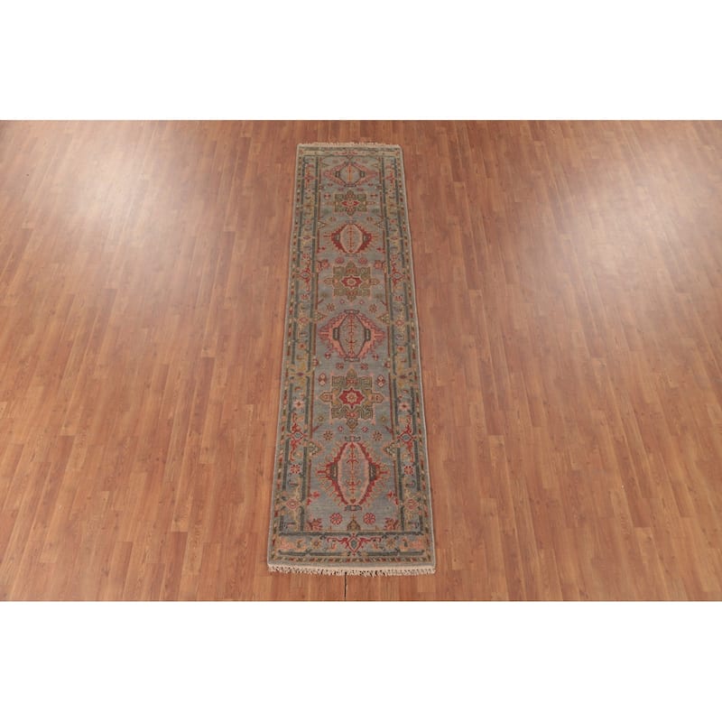 Geometric Kazak Runner Rug Handmade Hallway Wool Carpet - 2'7"x 9'11"