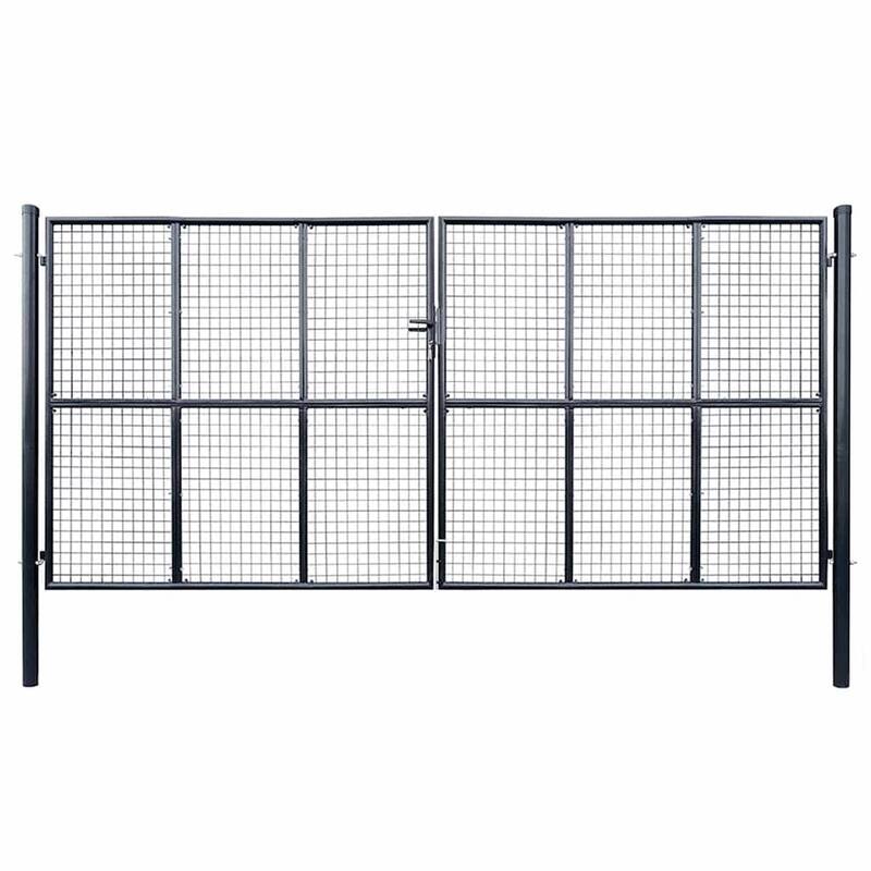 vidaXL Mesh Garden Gate Galvanised Steel 157.5x78.7" Grey - 163.4 x 98.4"
