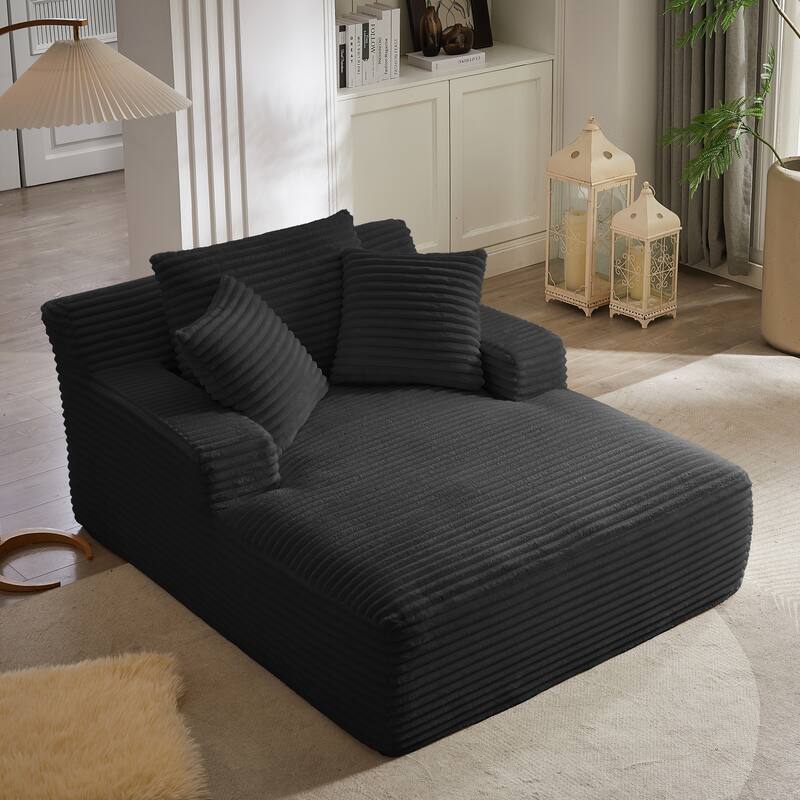 Lazy Sofa Chair Single Chaise Lounge Corduroy Upholstered Sleeper Sofa Ergonomic Couch Chair with Full Foam Cushion and Pillows