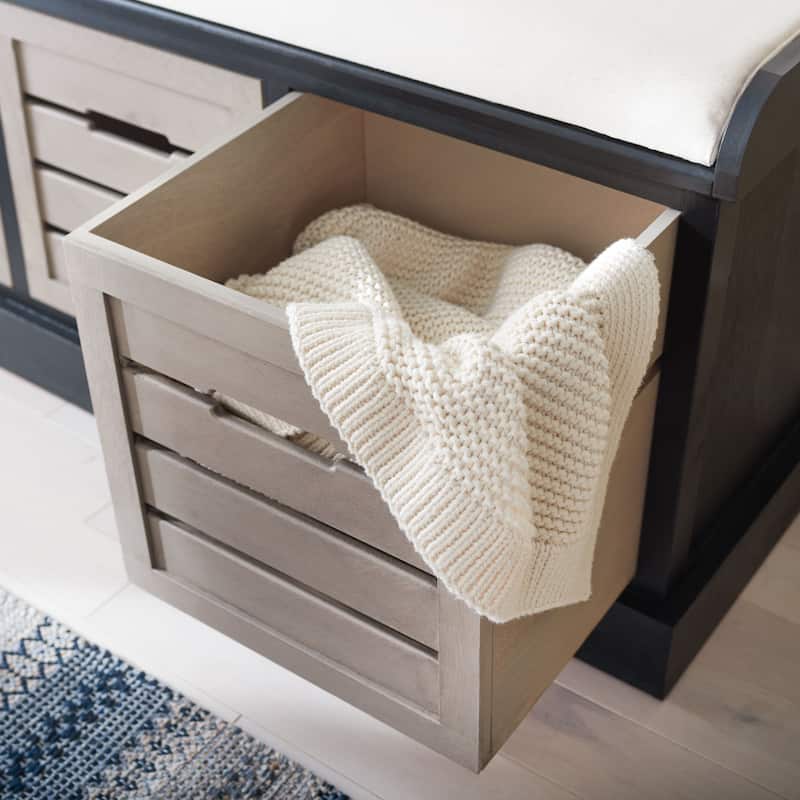 SAFAVIEH Mozella 3-Drawer Cushion Bench - 42" W x 15" D x 20" H - 42Wx15Dx20H