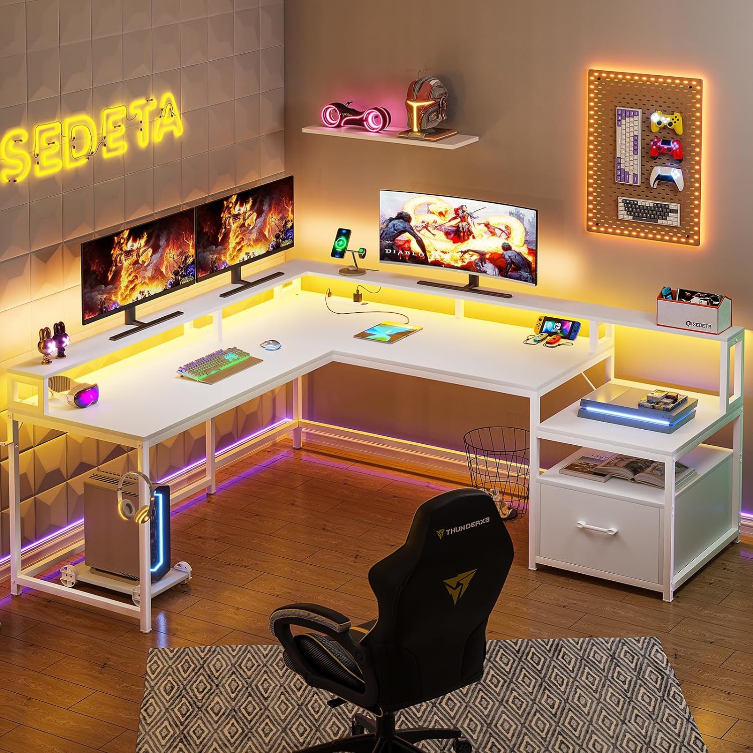 White L Shaped Gaming Desk, 66