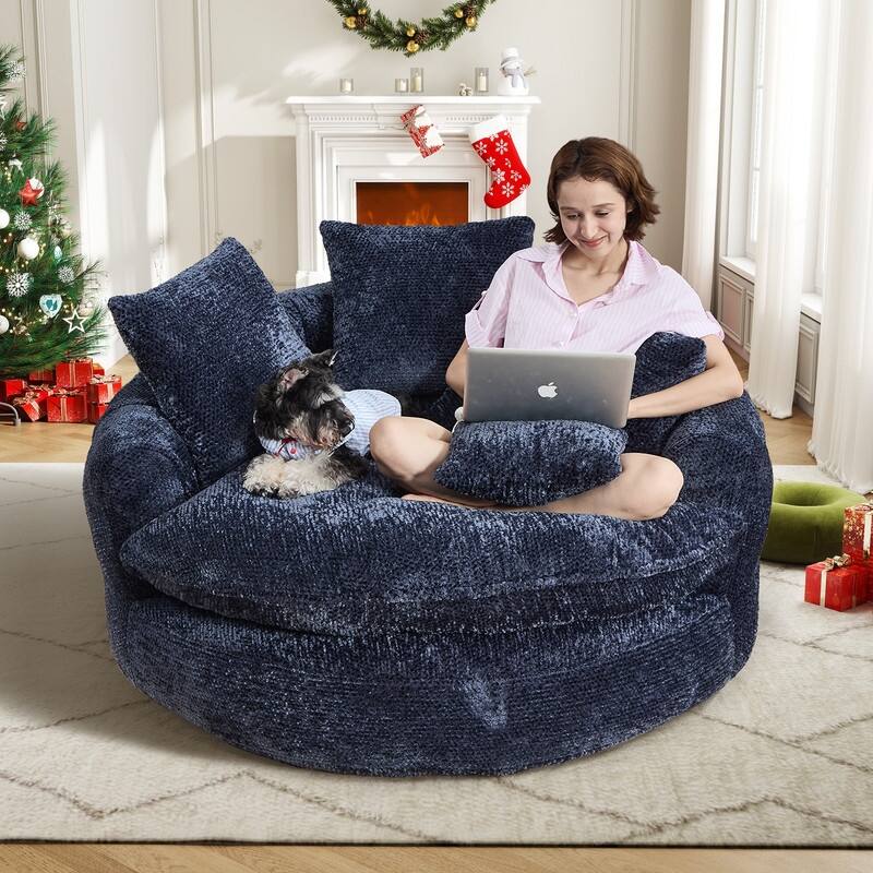 Rossetta Oversized Round Polyester Foam Chair with Pillows - Blue