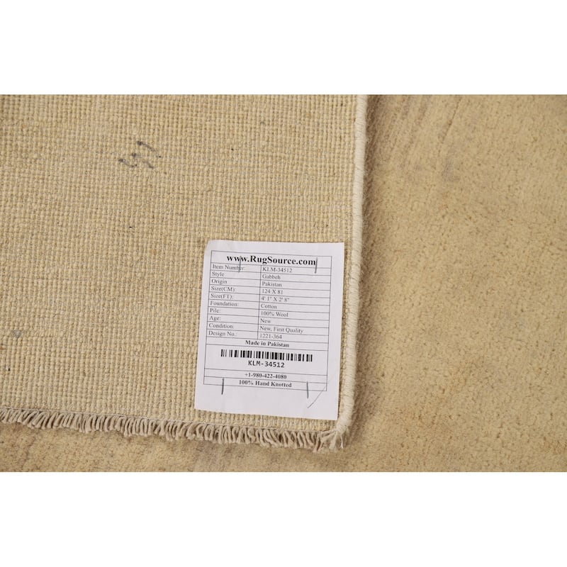 Gabbeh Modern Foyer Rug Handmade Solid Wool Carpet - 2'8"x 4'1"