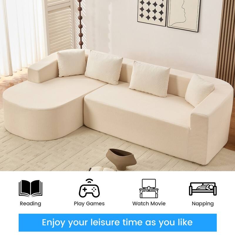 Mixoy 98 inch Chenille L Shape Sectional Sofa with Curved Chaise,Modern Cloud 3 Seater Sofa Couch