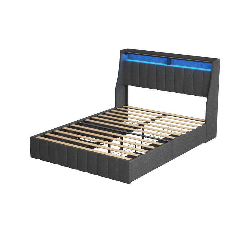 Full Size Platform Bed with LED and Storage Drawers