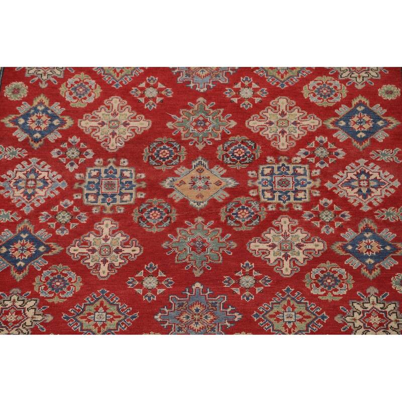 All-Over Geometric Kazak Area Rug Hand-Knotted Wool Carpet - 6'6" x 9'6"