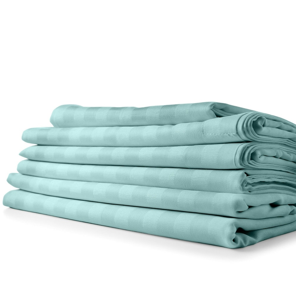 1800 Count Bamboo Feel Dobby Stripe Sheet Set Deep Pockets 4 Piece Set