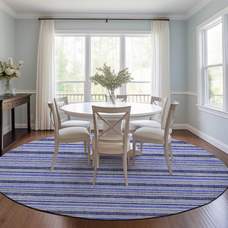 Machine Washable Indoor/ Outdoor Multi Cabana Stripe Chantille Rug