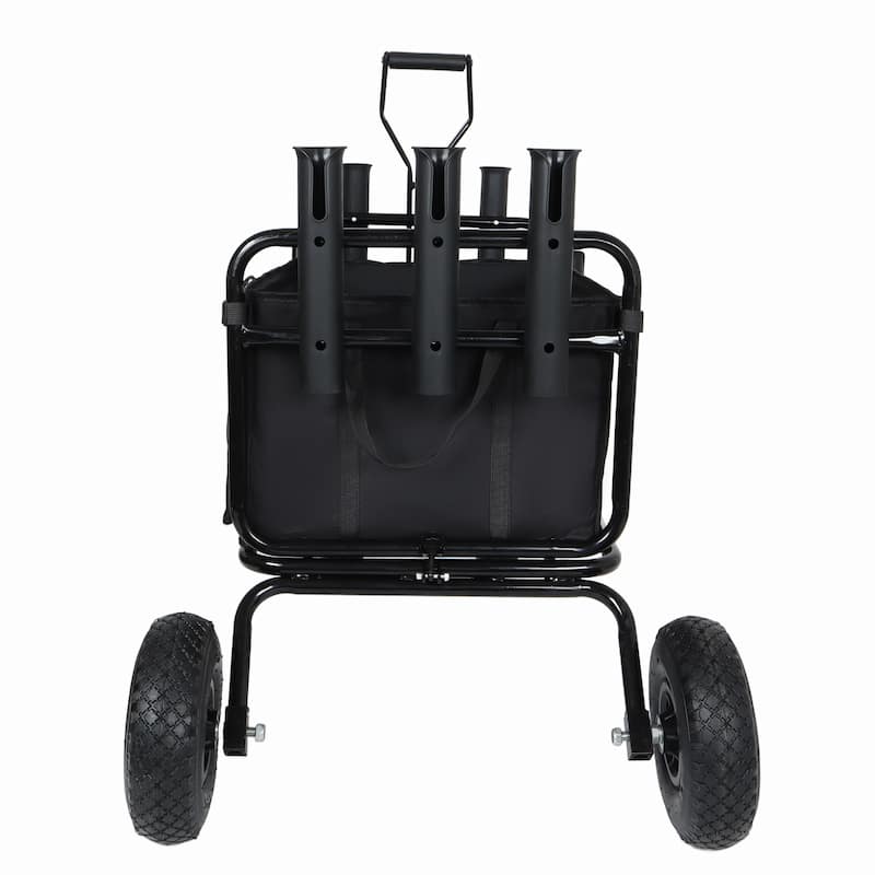 Fishing Cart Beach Cart Collapsible Wagon w/11'' All-Terrain Wheels for Sand, Heavy Duty Garden Cart with Rod Holders